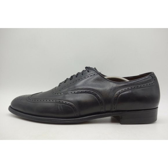 Vintage Black Leather Classic Wingtip Lace Up Oxfords Shoes Men\'s 12 D main image 5